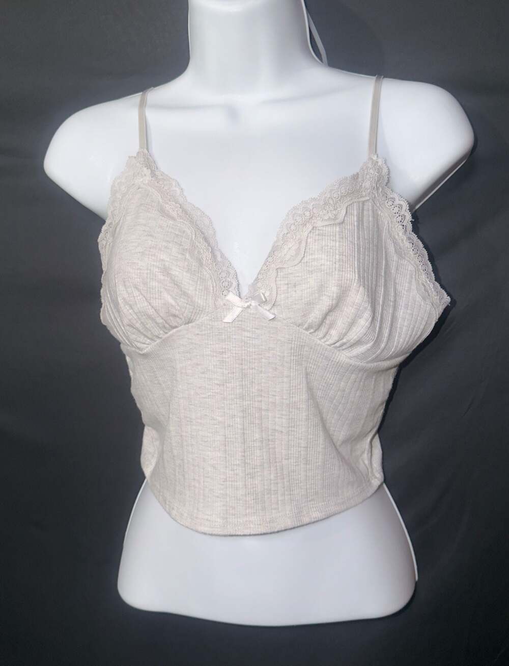 Bozzolo Ribbed Lace Trim Cami Crop Top Size Medium